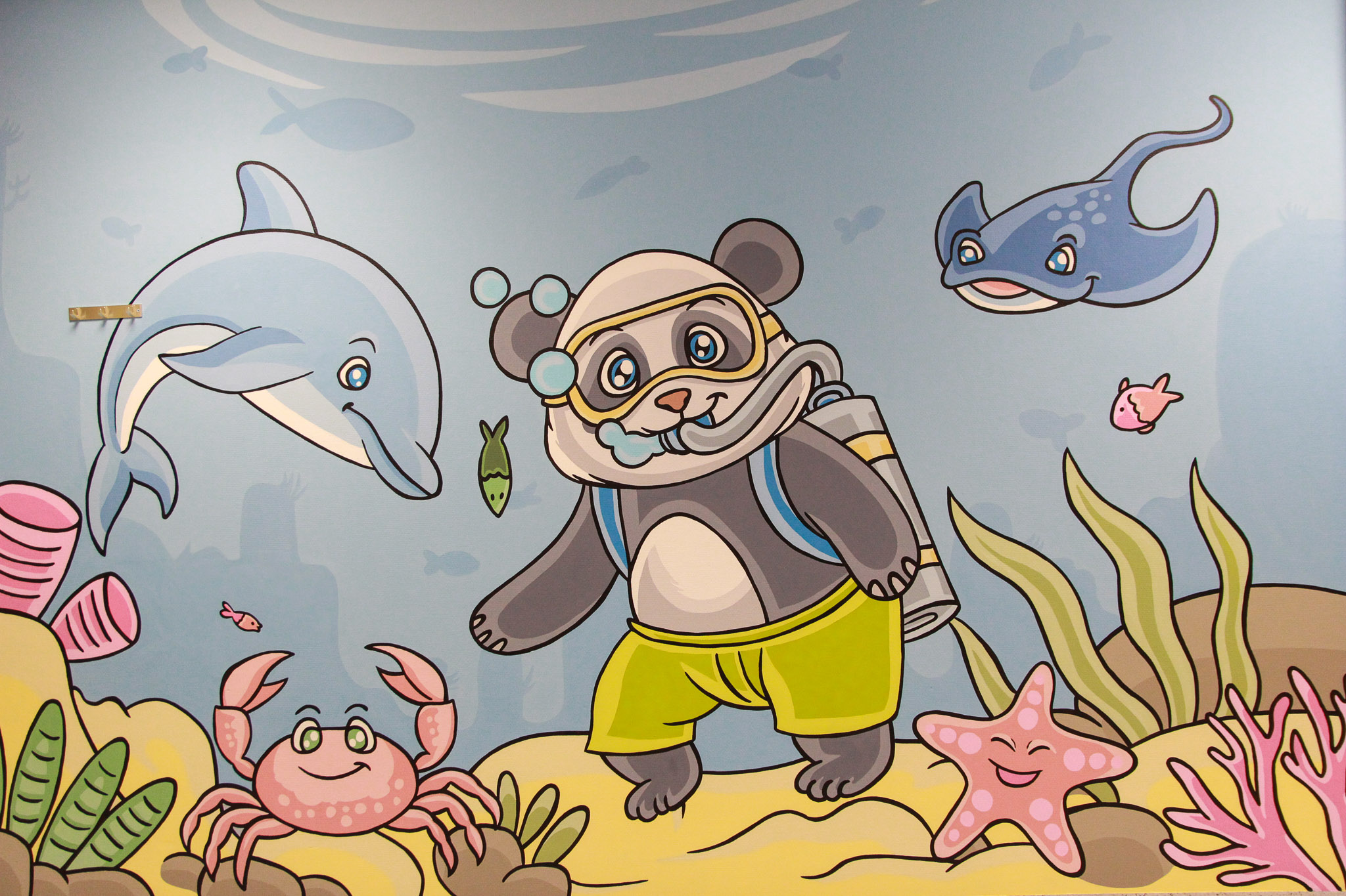 Detail muurschilderingen kinderbehandelruimte spoed AZ Voorkempen