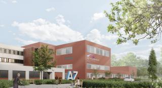 AZ Voorkempen nieuwe ziekenhuisvleugel zicht vanuit hoofdingang
